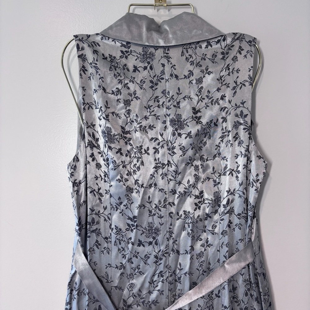 Amanda Lane Vintage Silver Floral Jacquard Satin 2 Piece Vest Pants Set Size 10 - Picture 9 of 15